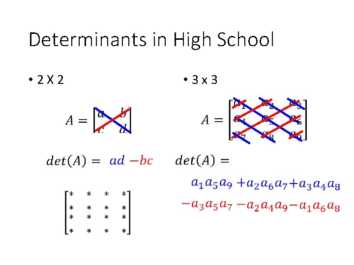 Determinants in High School • 2 X 2 • 3 x 3 