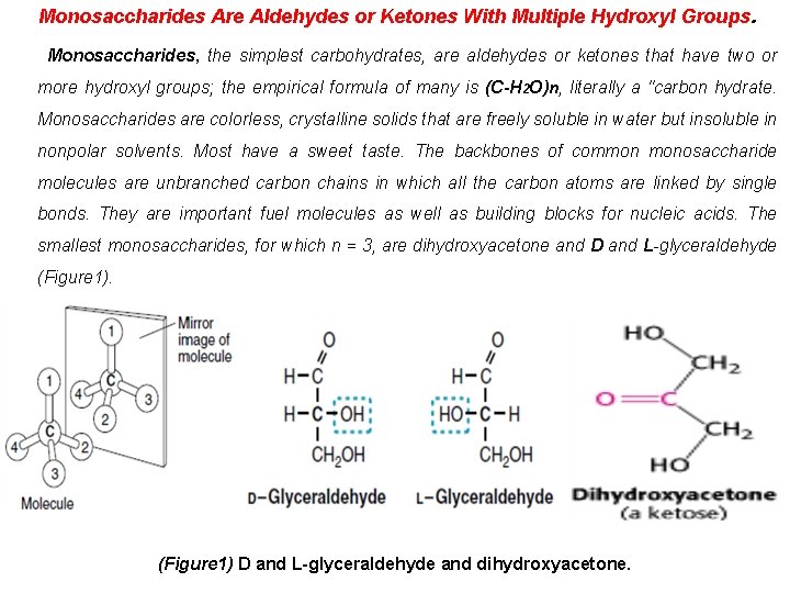 Monosaccharides Are Aldehydes or Ketones With Multiple Hydroxyl Groups. Monosaccharides, the simplest carbohydrates, are