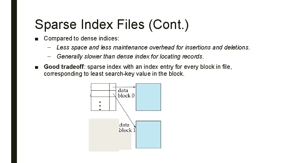 Sparse Index Files (Cont. ) ■ Compared to dense indices: – Less space and
