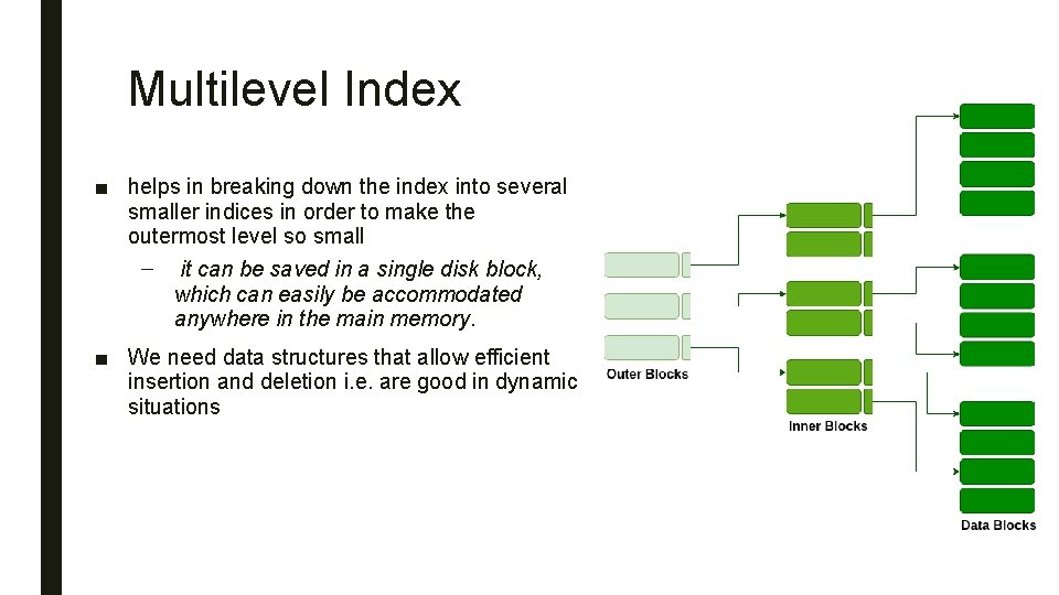 Multilevel Index ■ helps in breaking down the index into several smaller indices in