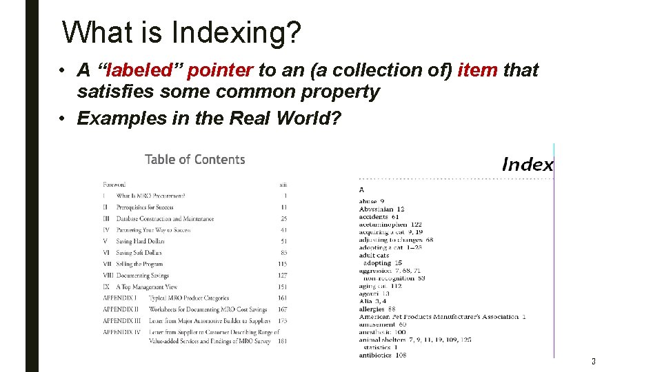 What is Indexing? • A “labeled” pointer to an (a collection of) item that