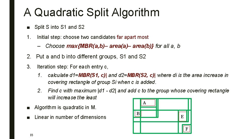 A Quadratic Split Algorithm ■ Split S into S 1 and S 2 1.