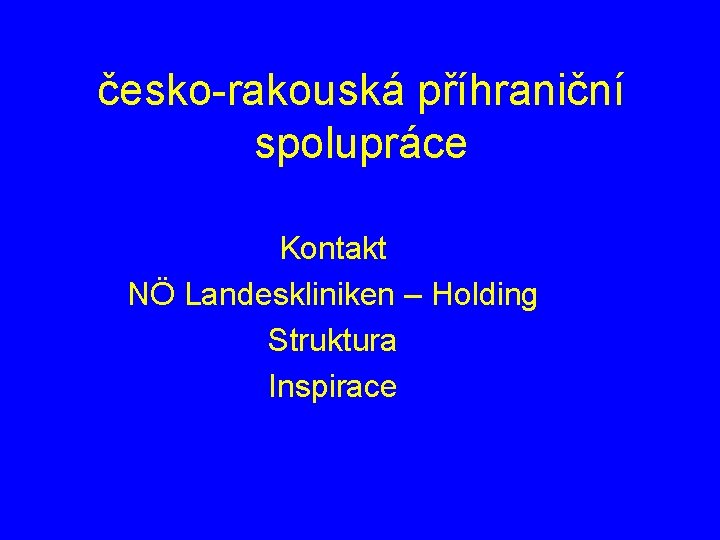 česko-rakouská příhraniční spolupráce Kontakt NÖ Landeskliniken – Holding Struktura Inspirace 