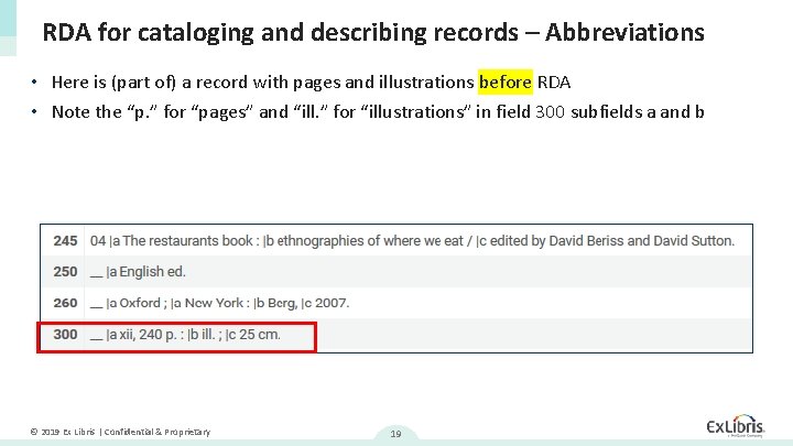 RDA for cataloging and describing records – Abbreviations • Here is (part of) a