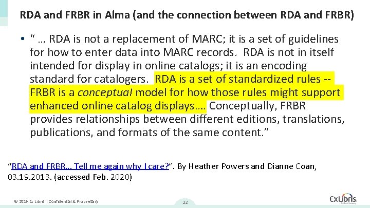 RDA and FRBR in Alma (and the connection between RDA and FRBR) • “