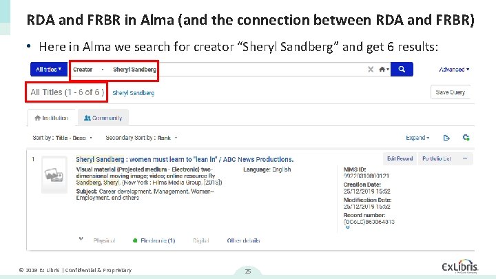 RDA and FRBR in Alma (and the connection between RDA and FRBR) • Here
