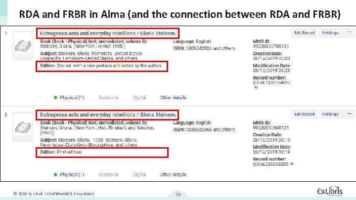 RDA and FRBR in Alma (and the connection between RDA and FRBR) © 2019