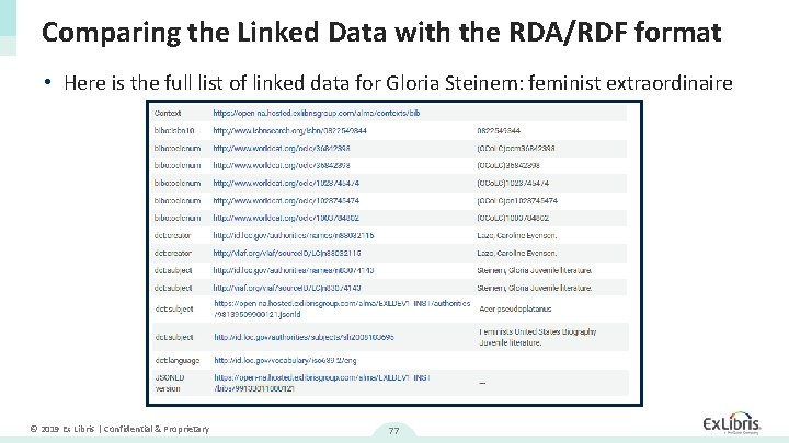 Comparing the Linked Data with the RDA/RDF format • Here is the full list