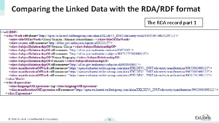 Comparing the Linked Data with the RDA/RDF format The RDA record part 1 ©