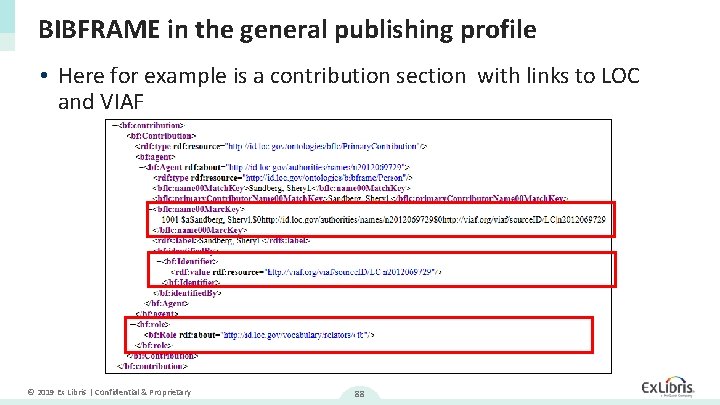 BIBFRAME in the general publishing profile • Here for example is a contribution section