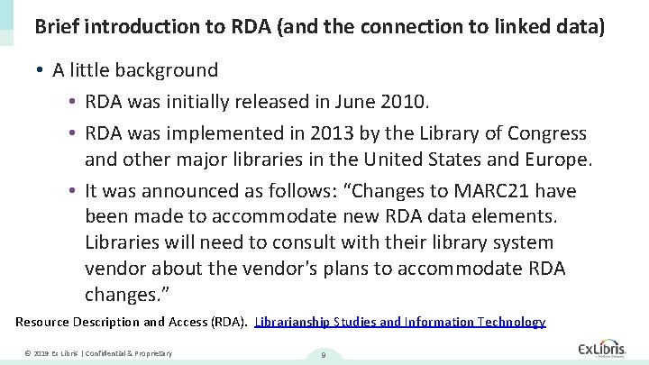 Brief introduction to RDA (and the connection to linked data) • A little background
