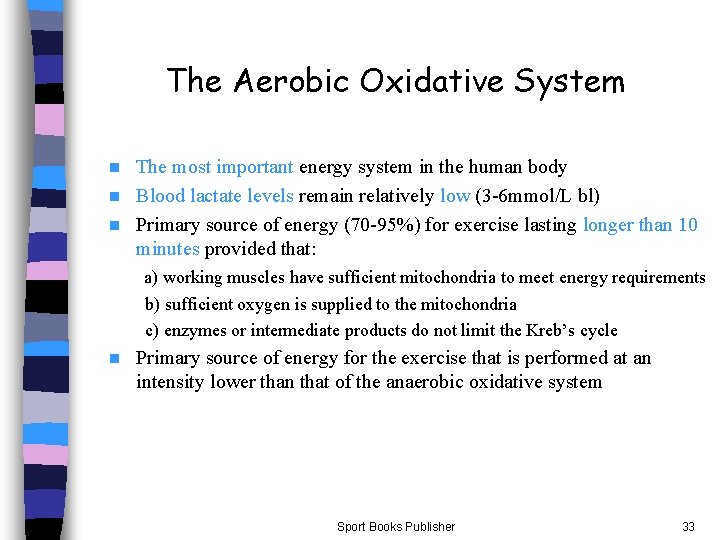 The Aerobic Oxidative System The most important energy system in the human body n