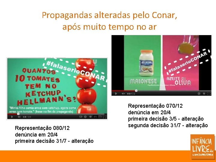 Propagandas alteradas pelo Conar, após muito tempo no ar Representação 080/12 denúncia em 20/4