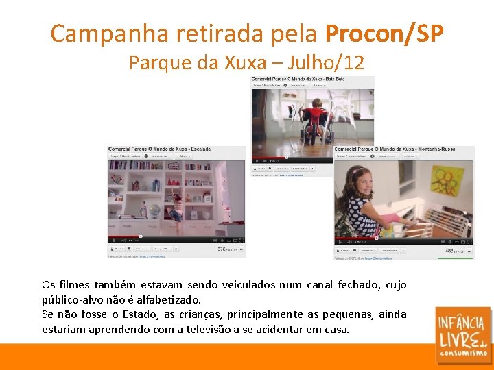 Campanha retirada pela Procon/SP Parque da Xuxa – Julho/12 Os filmes também estavam sendo