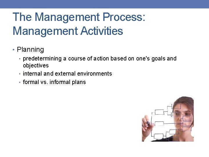 The Management Process: Management Activities • Planning • predetermining a course of action based