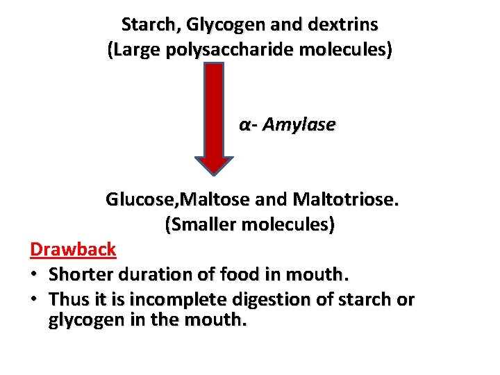 Starch, Glycogen and dextrins (Large polysaccharide molecules) (Large polysaccharide molecules α- Amylase Glucose, Maltose