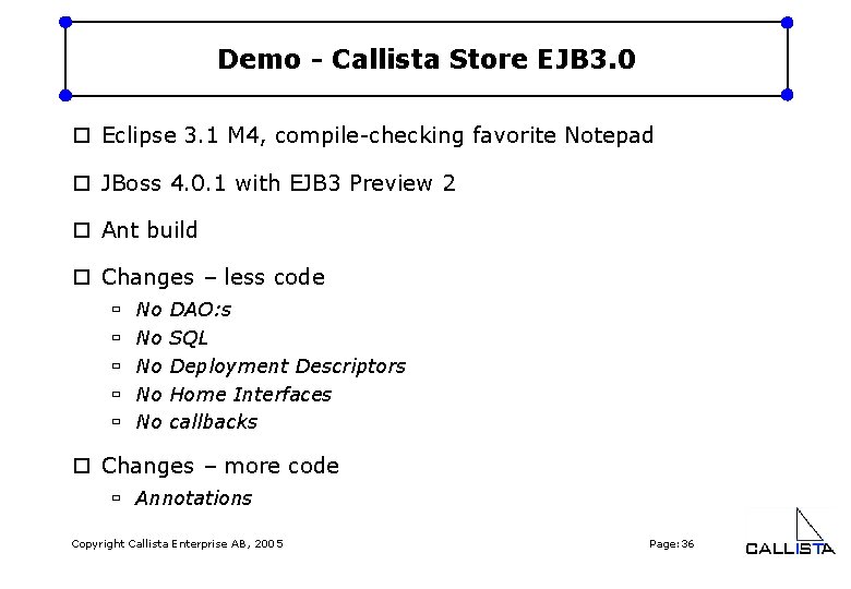 Demo - Callista Store EJB 3. 0 o Eclipse 3. 1 M 4, compile-checking