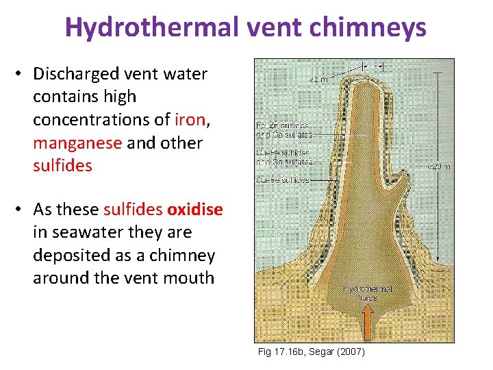 Hydrothermal vent chimneys • Discharged vent water contains high concentrations of iron, manganese and