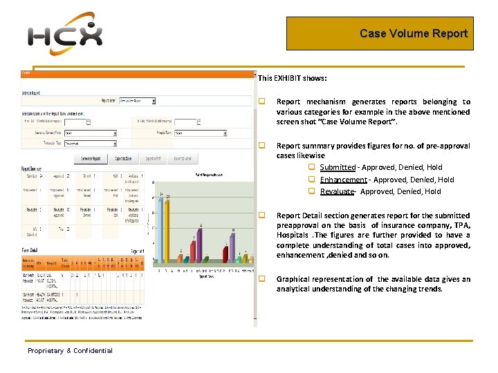 Case Volume Report This EXHIBIT shows: Proprietary & Confidential q Report mechanism generates reports