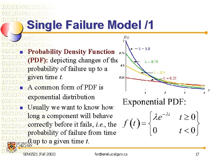 Single Failure Model /1 n n n Probability Density Function (PDF): depicting changes of