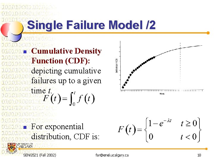 Single Failure Model /2 n n Cumulative Density Function (CDF): depicting cumulative failures up