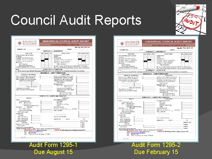 Council Audit Reports FOR PERIOD ENDED DECEMBER 31, 20 Due By: FEBRUARY 15 Audit