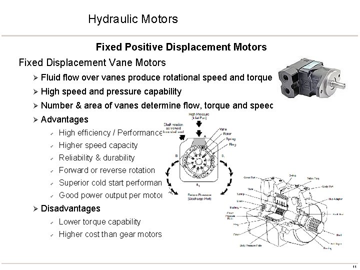 Hydraulic Motors Fixed Positive Displacement Motors Fixed Displacement Vane Motors Ø Fluid flow over