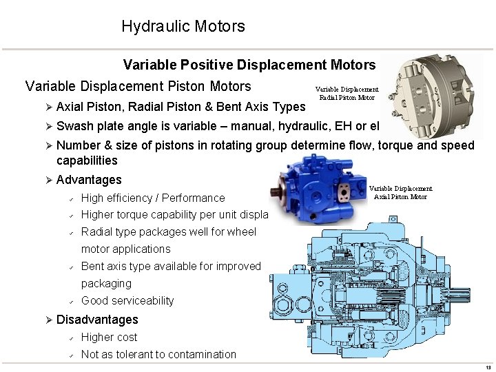 Hydraulic Motors Variable Positive Displacement Motors Variable Displacement Piston Motors Variable Displacement Radial Piston