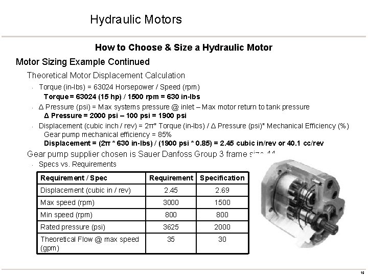 Hydraulic Motors How to Choose & Size a Hydraulic Motor Sizing Example Continued Theoretical