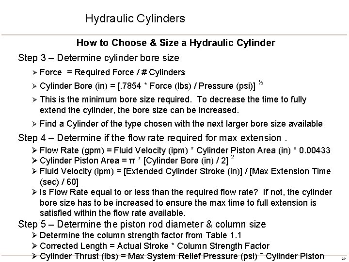 Hydraulic Cylinders How to Choose & Size a Hydraulic Cylinder Step 3 – Determine