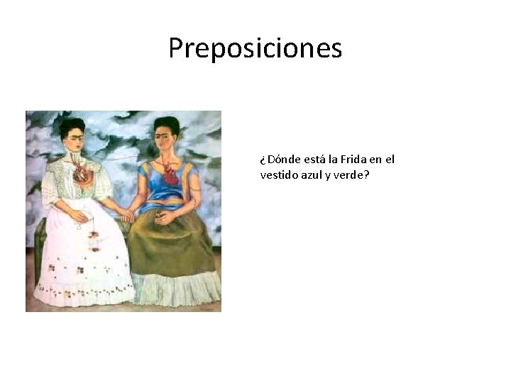 Preposiciones ¿Dónde está la Frida en el vestido azul y verde? 