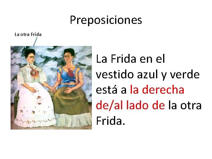 Preposiciones La otra Frida La Frida en el vestido azul y verde está a