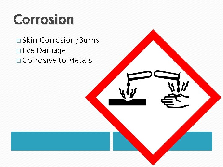 Corrosion � Skin Corrosion/Burns � Eye Damage � Corrosive to Metals 