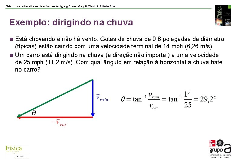 Física para Universitários: Mecânica – Wolfgang Bauer, Gary D. Westfall & Helio Dias Exemplo: