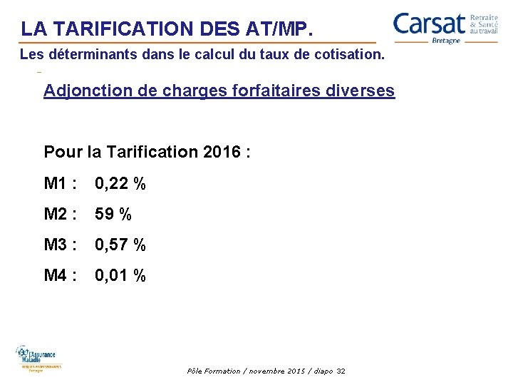 LA TARIFICATION DES AT/MP. Les déterminants dans le calcul du taux de cotisation. Adjonction