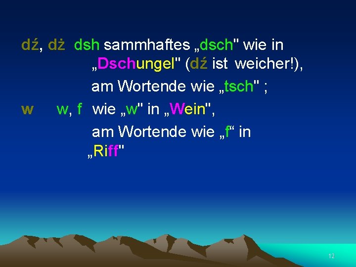 dź, dż dsh sammhaftes „dsch" wie in „Dschungel" (dź ist weicher!), am Wortende wie