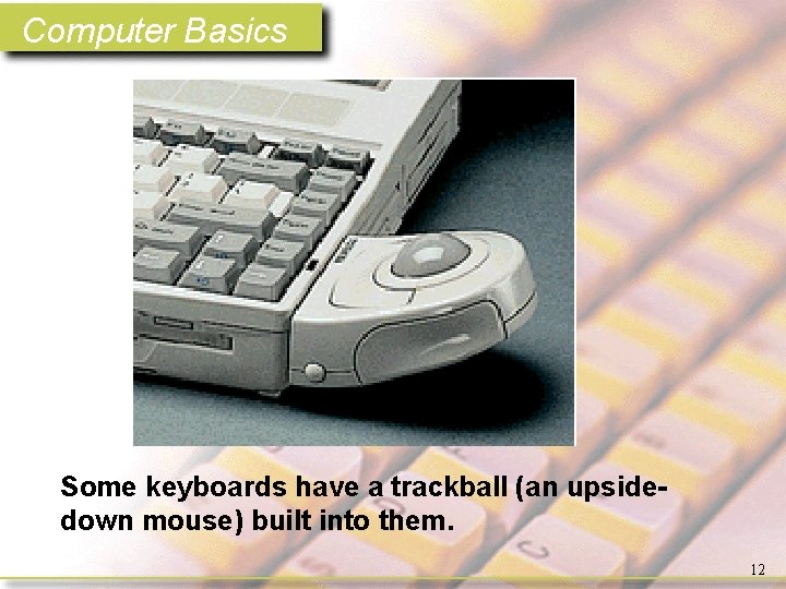 Computer Basics Some keyboards have a trackball (an upsidedown mouse) built into them. 12