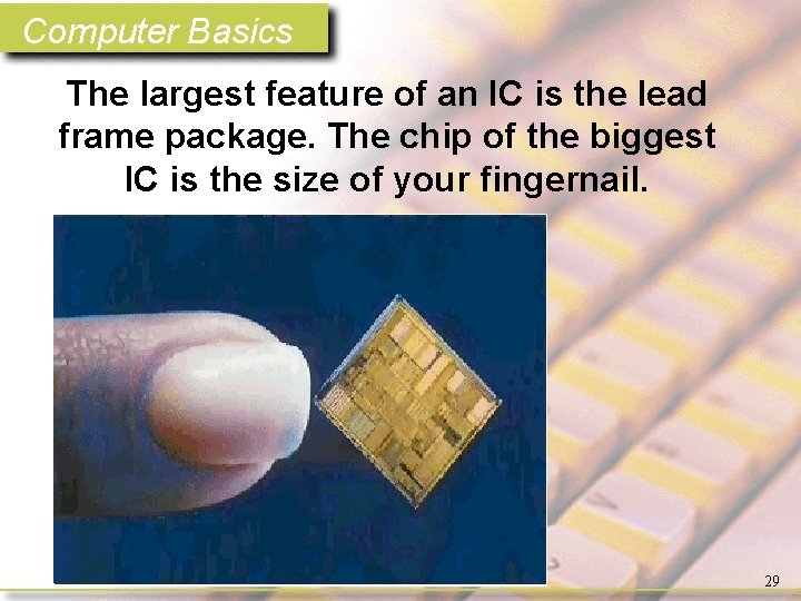 Computer Basics The largest feature of an IC is the lead frame package. The
