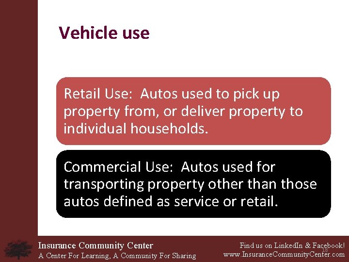 Vehicle use Retail Use: Autos used to pick up property from, or deliver property