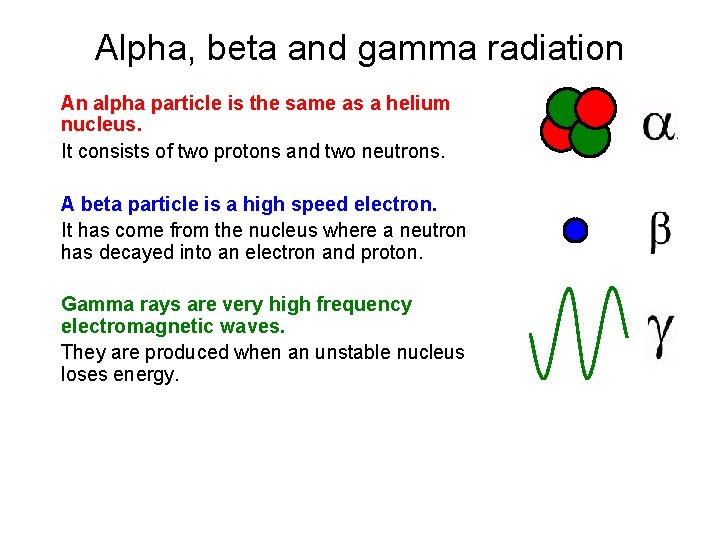 Alpha, beta and gamma radiation An alpha particle is the same as a helium