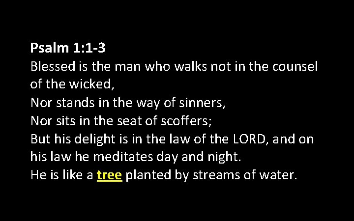 Psalm 1: 1 -3 Blessed is the man who walks not in the counsel