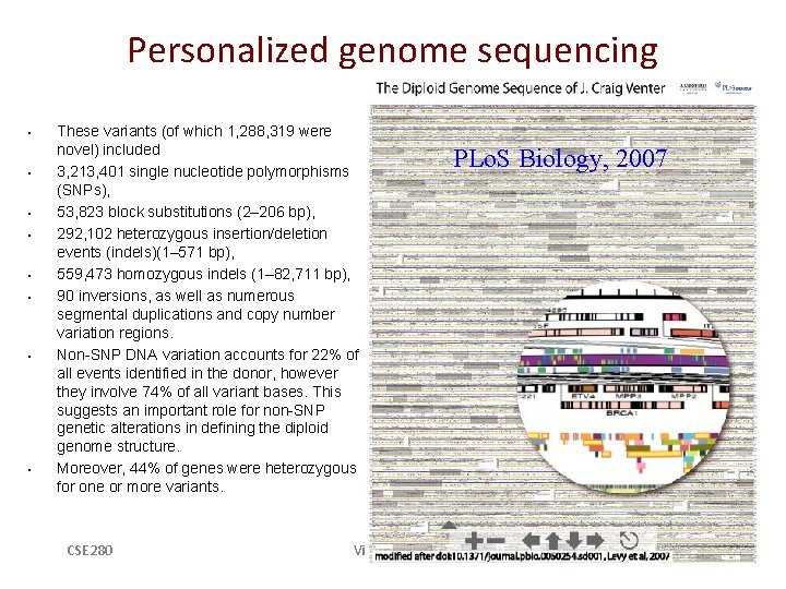 Personalized genome sequencing • • These variants (of which 1, 288, 319 were novel)