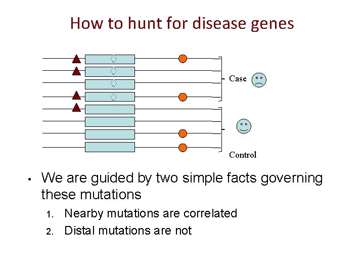 How to hunt for disease genes Case Control • We are guided by two