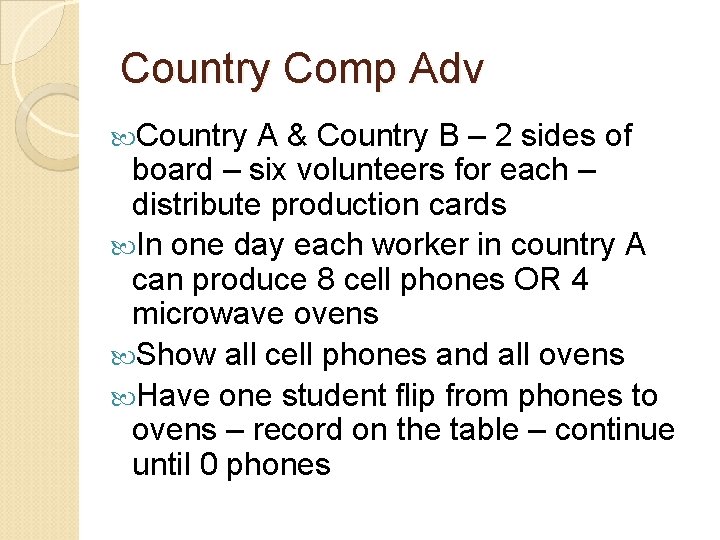 Country Comp Adv Country A & Country B – 2 sides of board –