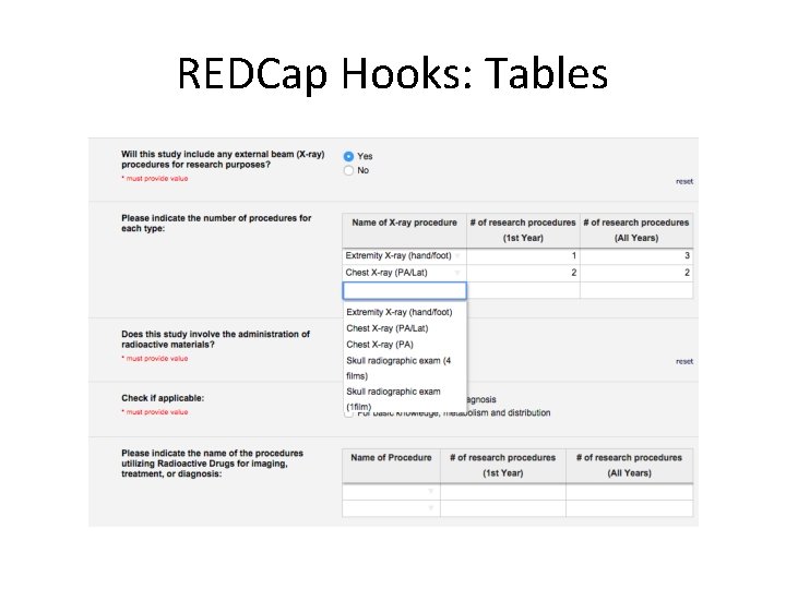 REDCap Hooks: Tables REDCap Hooks: Tables