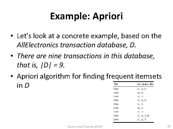 Example: Apriori • Let’s look at a concrete example, based on the All. Electronics