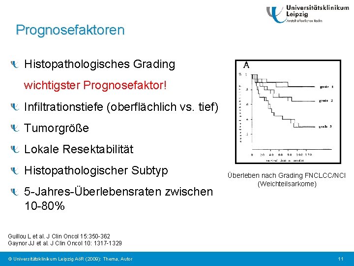 Prognosefaktoren Histopathologisches Grading wichtigster Prognosefaktor! Infiltrationstiefe (oberflächlich vs. tief) Tumorgröße Lokale Resektabilität Histopathologischer Subtyp