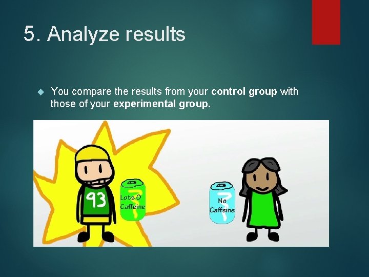 5. Analyze results You compare the results from your control group with those of