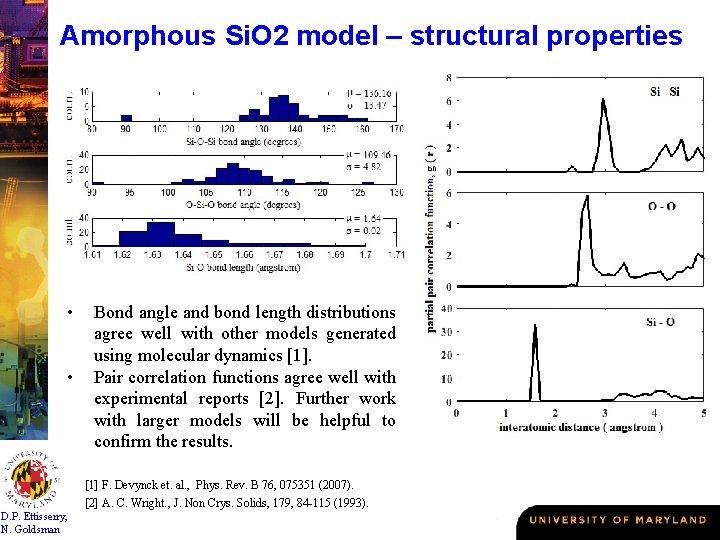 Amorphous Si. O 2 model – structural properties • • Bond angle and bond