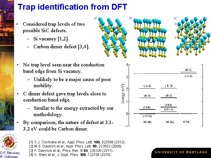 Trap identification from DFT • Considered trap levels of two possible Si. C defects.